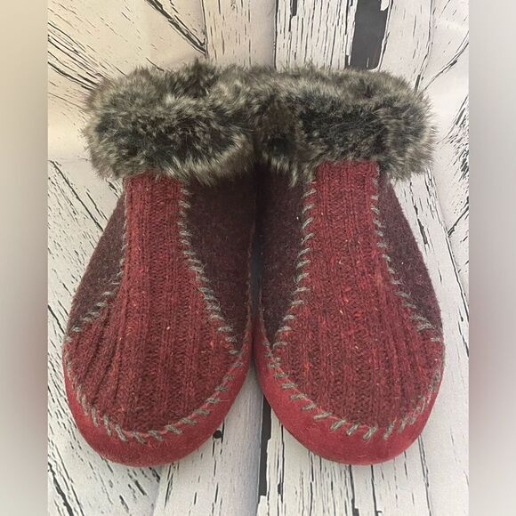 Acorn Wool & Suede Slippers Booties   Burgundy 9.5-10.5 - Picture 2 of 7